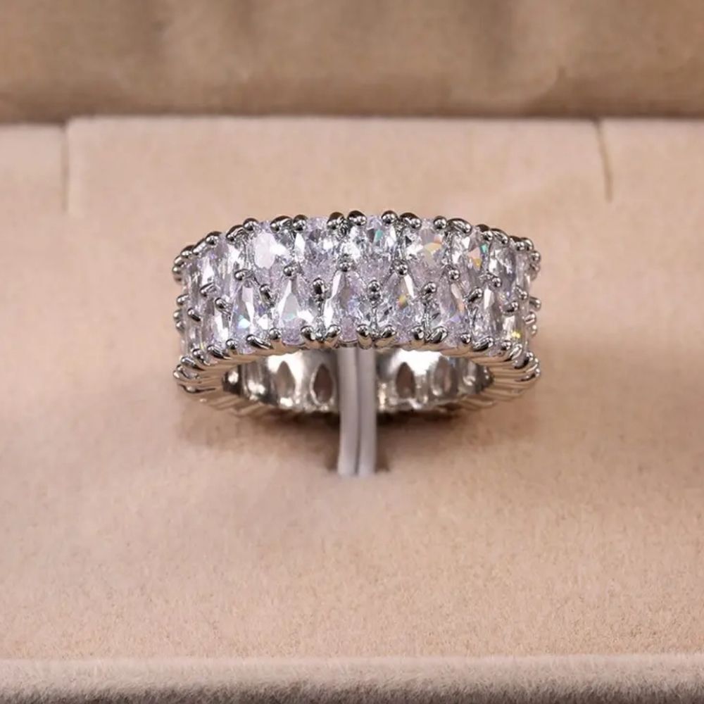 High-end double water drop shape zircon ring, stainless steel band - Picture 5 of 12